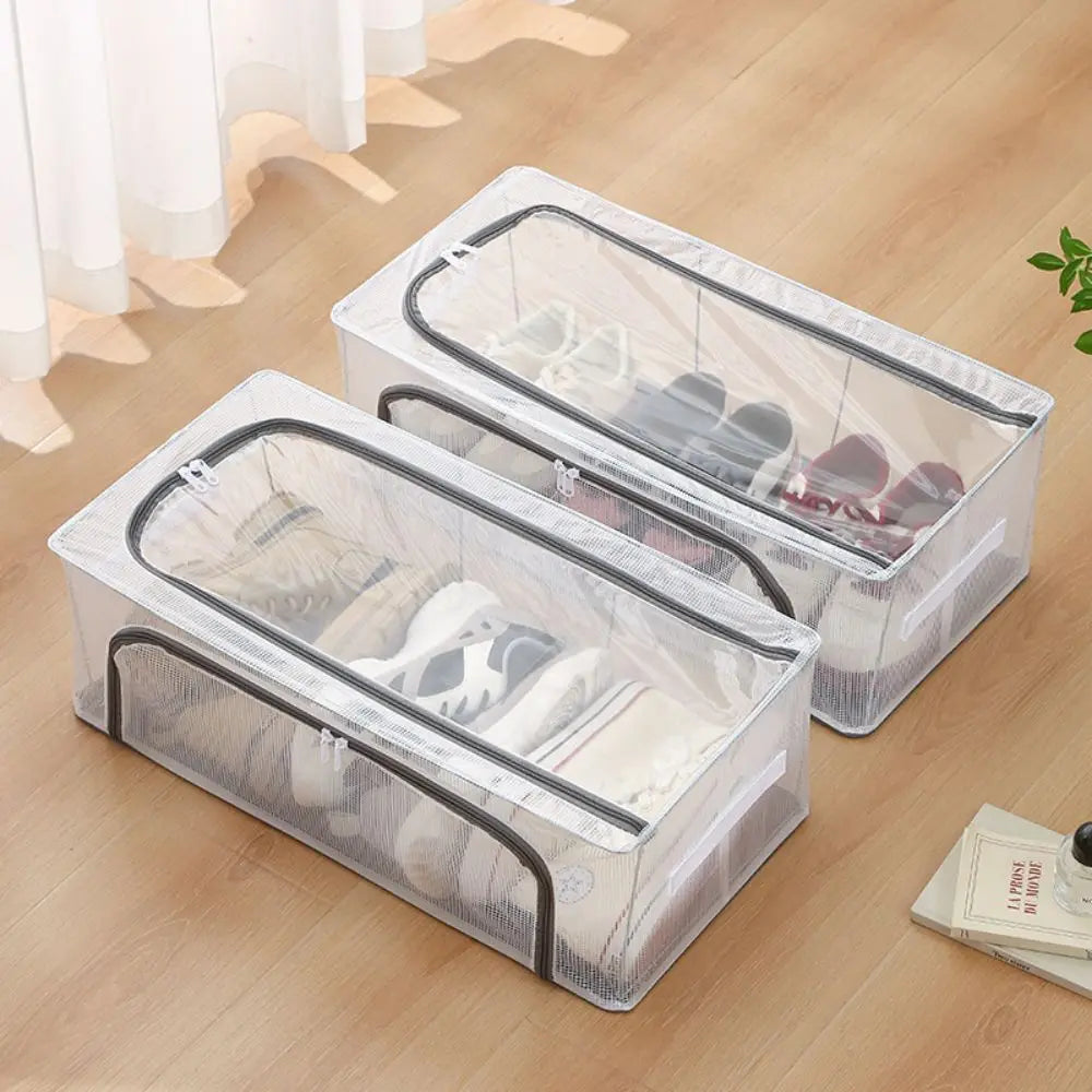 Foldable Shoe Storage Box with Clear Water-Resistant Design