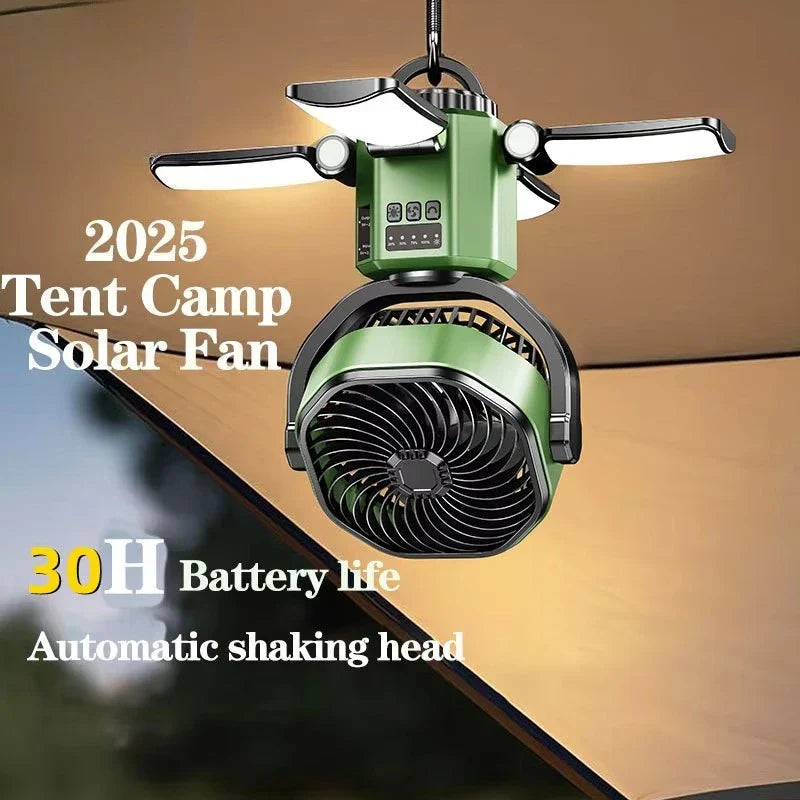 Avtoit | Solar Camping Fan with 6000mAh Battery, LED Light & 4-Speed Cooling – SunBreeze