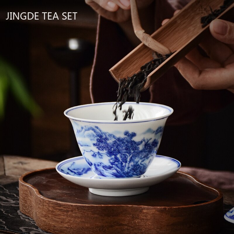 Avtoit | PorceVive Gaiwan Tea Cup | Handcrafted Porcelain with Landscape Pattern | Chinese Tea Set with Lid
