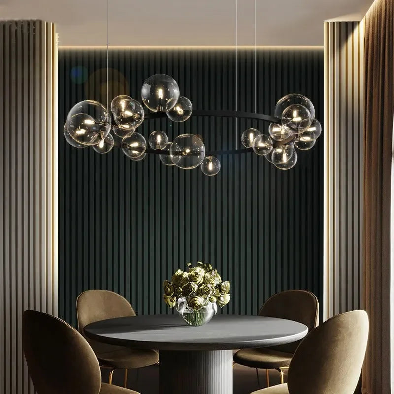 Avtoit | Modern Creative Metal Chandelier Lighting: 7/10 Clear Glass Bubbles, Long Round Design with G9 Light Fixture