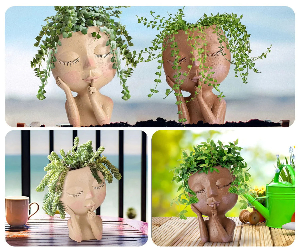 Decorative Face Plant Pot for Houseplants and Succulents