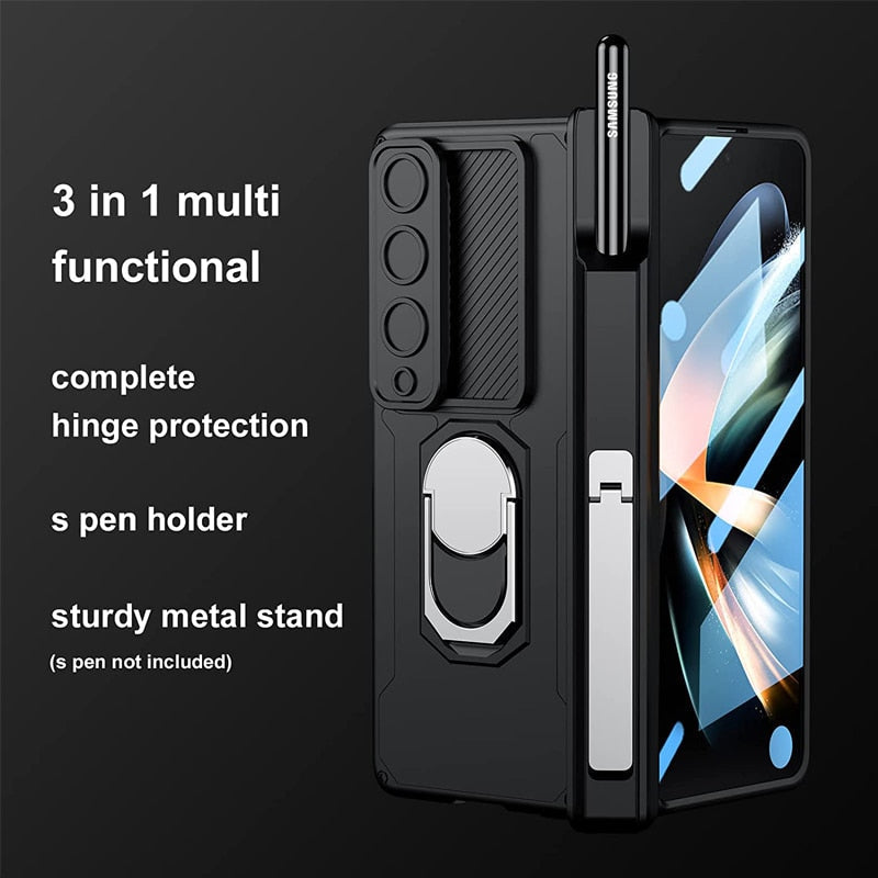 Avtoit | Luxury Case with S Pen Holder and Hinge Screen Protection Ring Stand Case for Samsung Galaxy Z Fold 5 Z Fold 4
