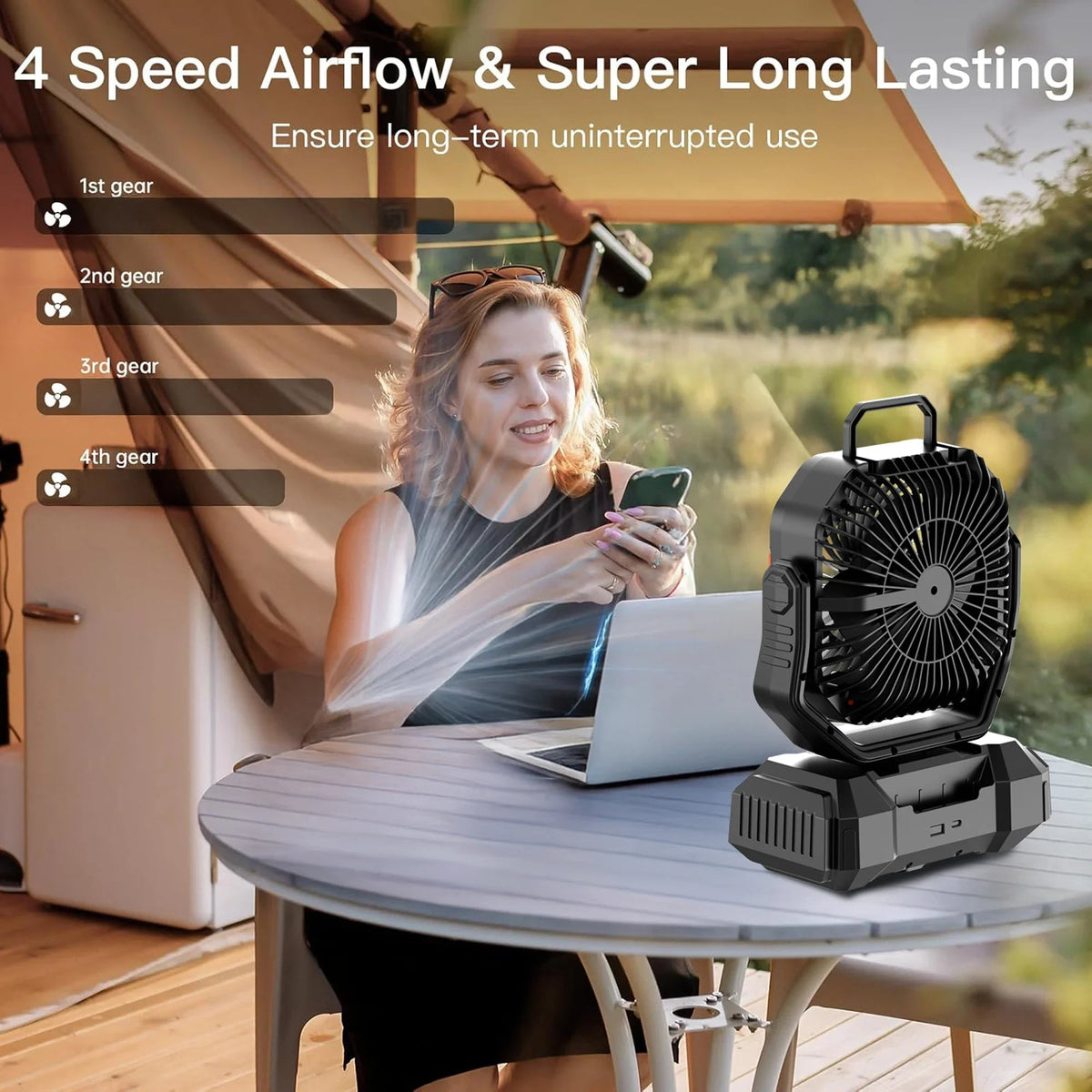Avtoit | Rechargeable Camping Fan with 40000mAh Battery & LED Lantern – F22