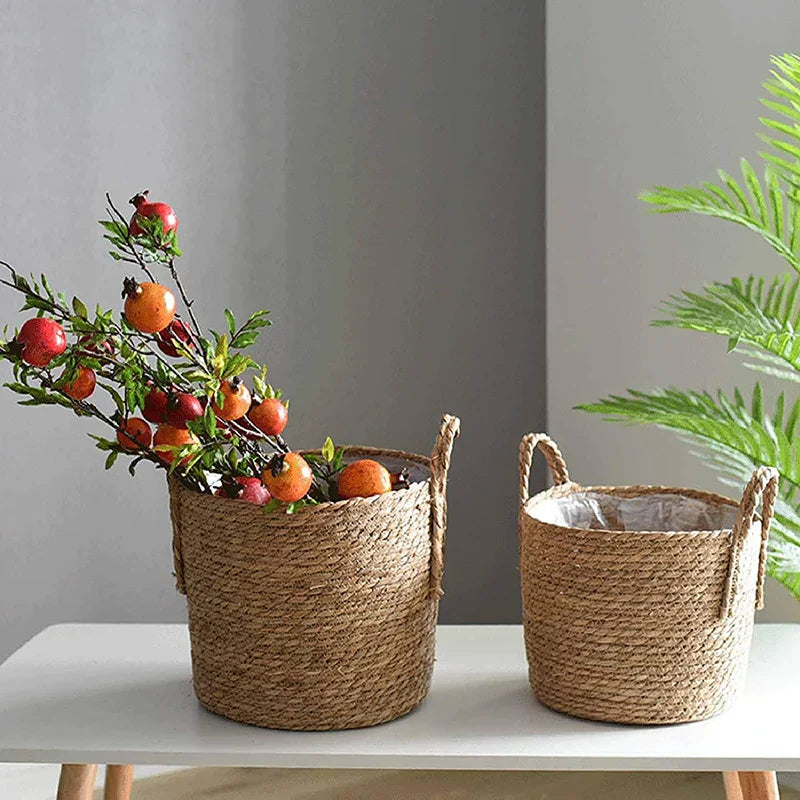 Avtoit | Nordic Extra Large Straw Flower Pot Seaweed Storage Basket Potted Green Plant Flower Basket Hand Woven Floor Indoor Flower Pot