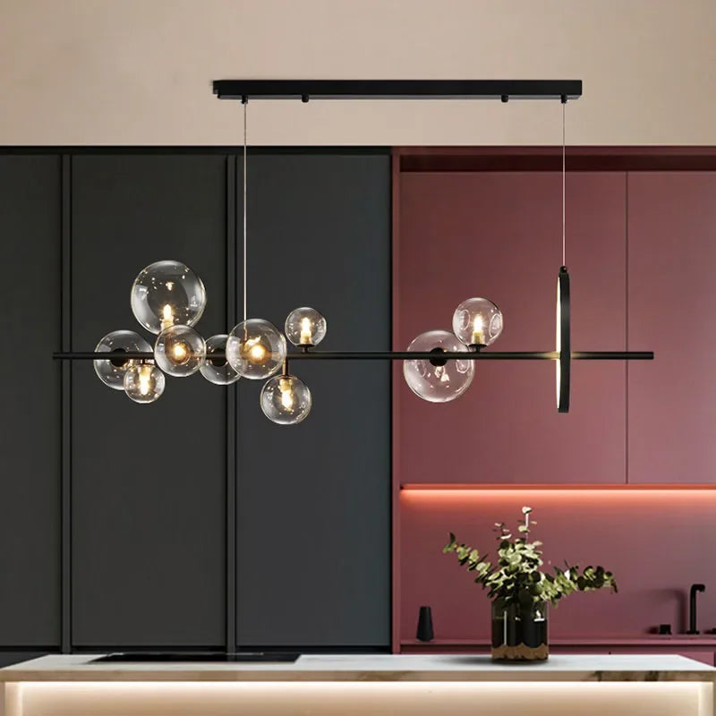 Avtoit | Modern Creative Metal Chandelier Lighting: 7/10 Clear Glass Bubbles, Long Round Design with G9 Light Fixture