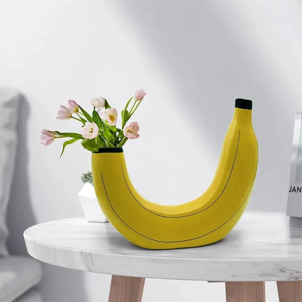 Avtoit | Banana vase, flower vase made of resin, cute banana shape, decorative tabletop vase for flower arrangements, living room, bedroom, home decoration