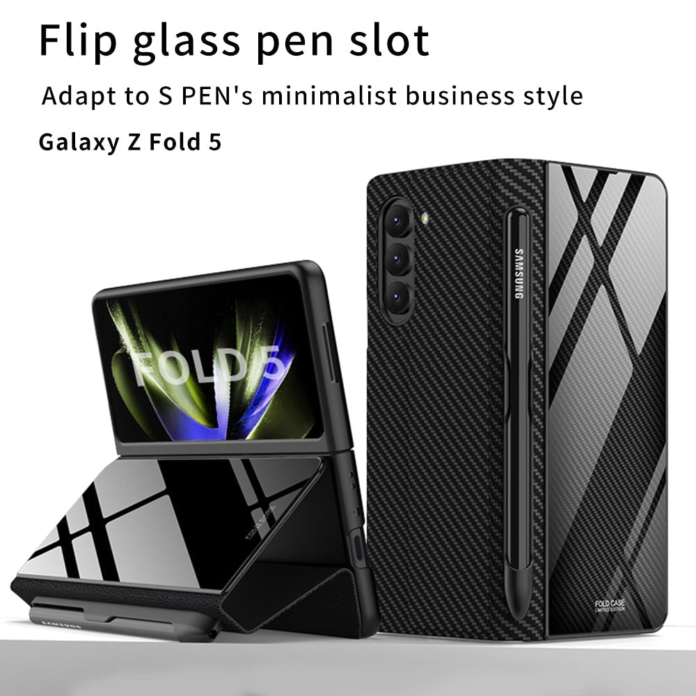 Avtoit | Shockproof Armor Case Glass Cover Stand Insert Card Leather Case for Samsung Galaxy Z Fold 5/4