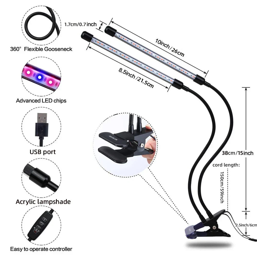 Avtoit | LumiPlant LED Plant Light | USB Grow Light | 1–4 Heads | Dimmable with Timer
