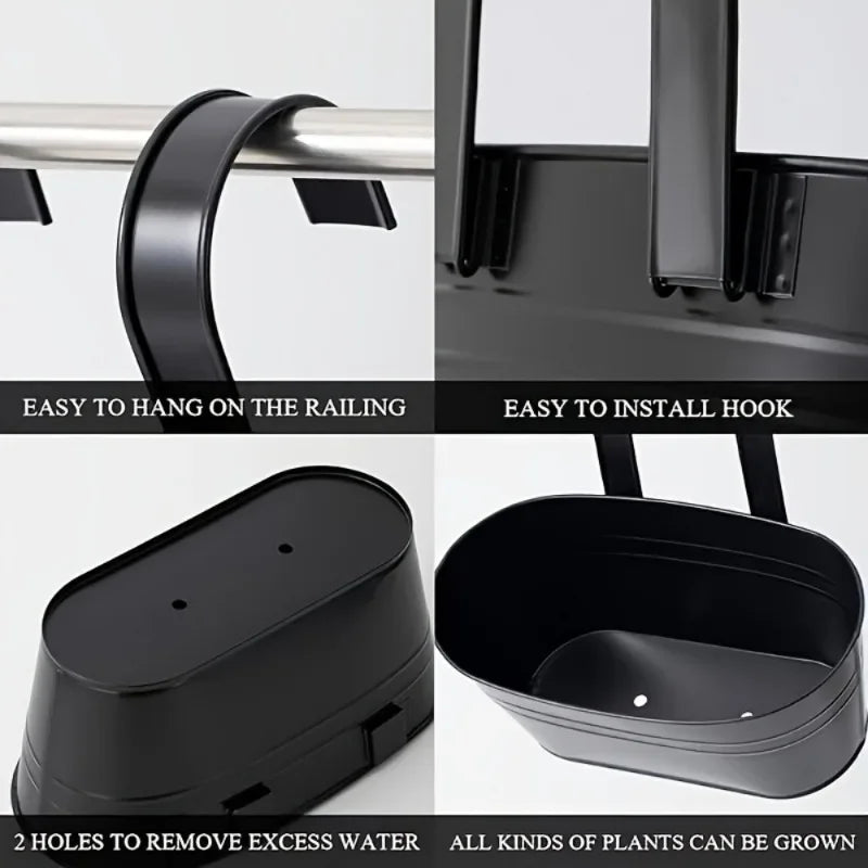 Avtoit | Florano Balcony Box | Stainless Steel | With Hooks & Drain | For Balcony & Windowsill
