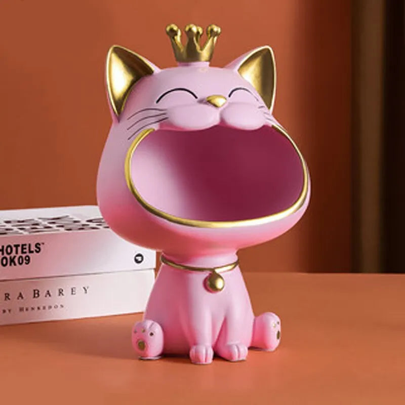 Avtoit | Fortune Crown Big Mouth Cat Entrance Key Holder Decorative Ornament, Light Luxury Housewarming Gift Sculpture
