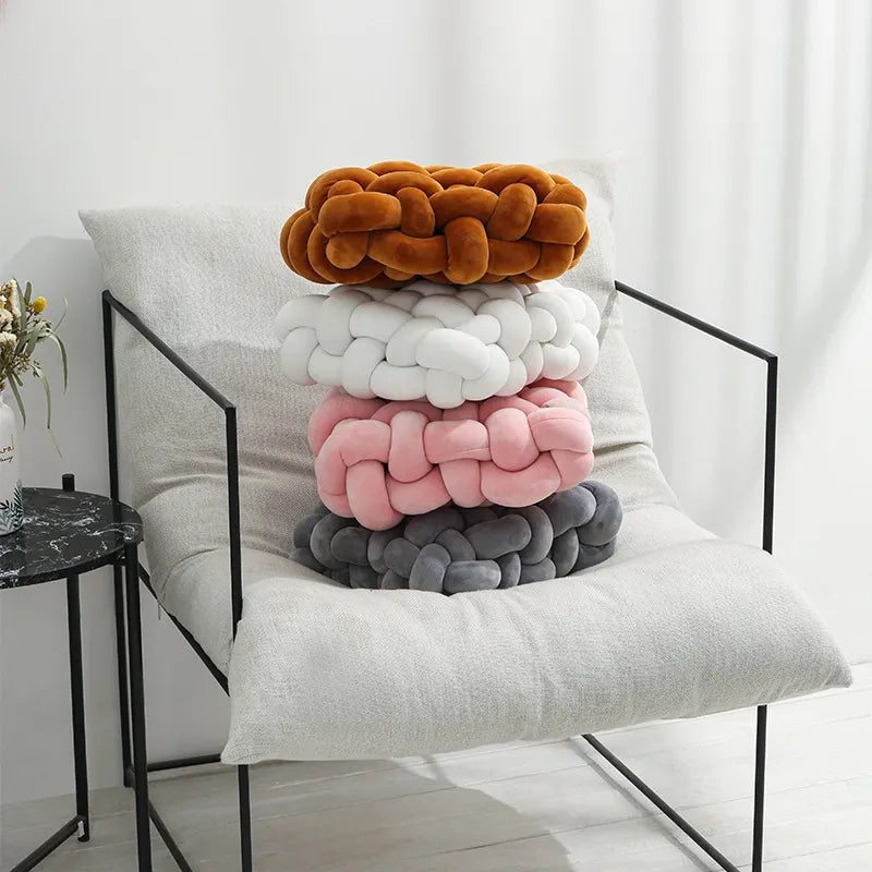 Avtoit | Living Room Soft Plush Knot Pillow Sofa Pillow Solid Color Square Handwoven Home Throw Pillow Square Woven Seat Cushion Pillow
