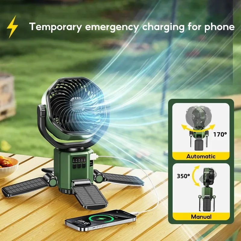 Avtoit | Solar Camping Fan with 6000mAh Battery, LED Light & 4-Speed Cooling – SunBreeze