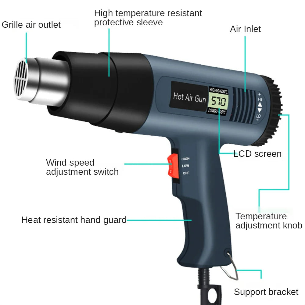 Avtoit | 2000W Industrial Electric Heat Gun with Digital LCD Display Adjustable Temp – ProTherm