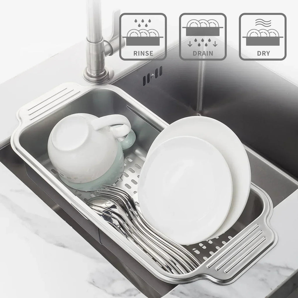 Avtoit | Retractable Over Sink Stainless Steel Vegetable Drain Basket