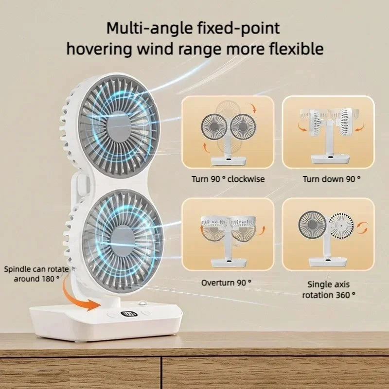 Avtoit | Adjustable Double-Head Portable Table Fan Night Lamp