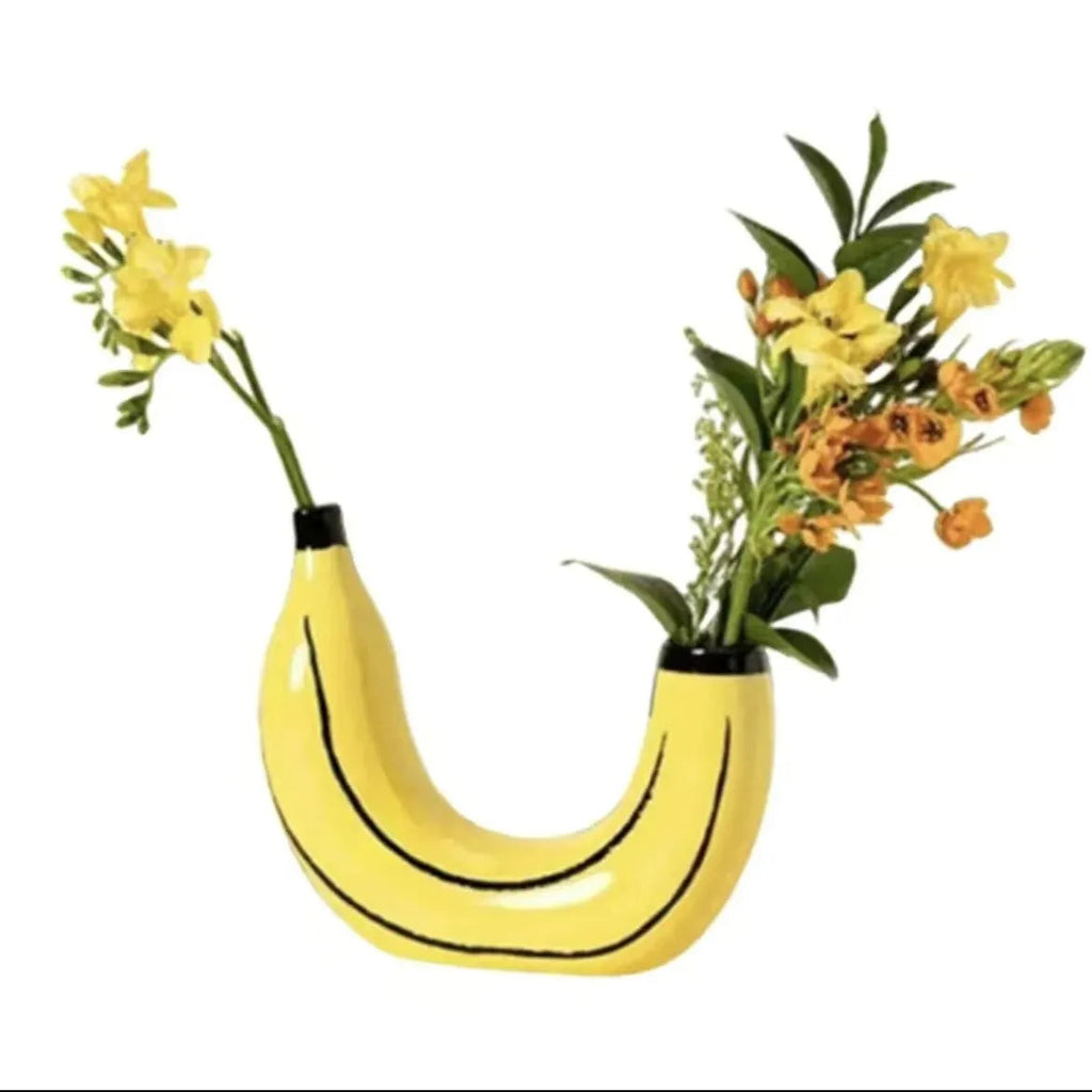 Avtoit | Banana vase, flower vase made of resin, cute banana shape, decorative tabletop vase for flower arrangements, living room, bedroom, home decoration