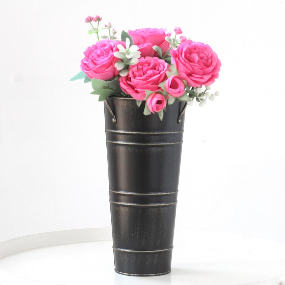 Avtoit | Retro Iron Flower Bucket with Handles – Decorative Metal Flower Pot for Home