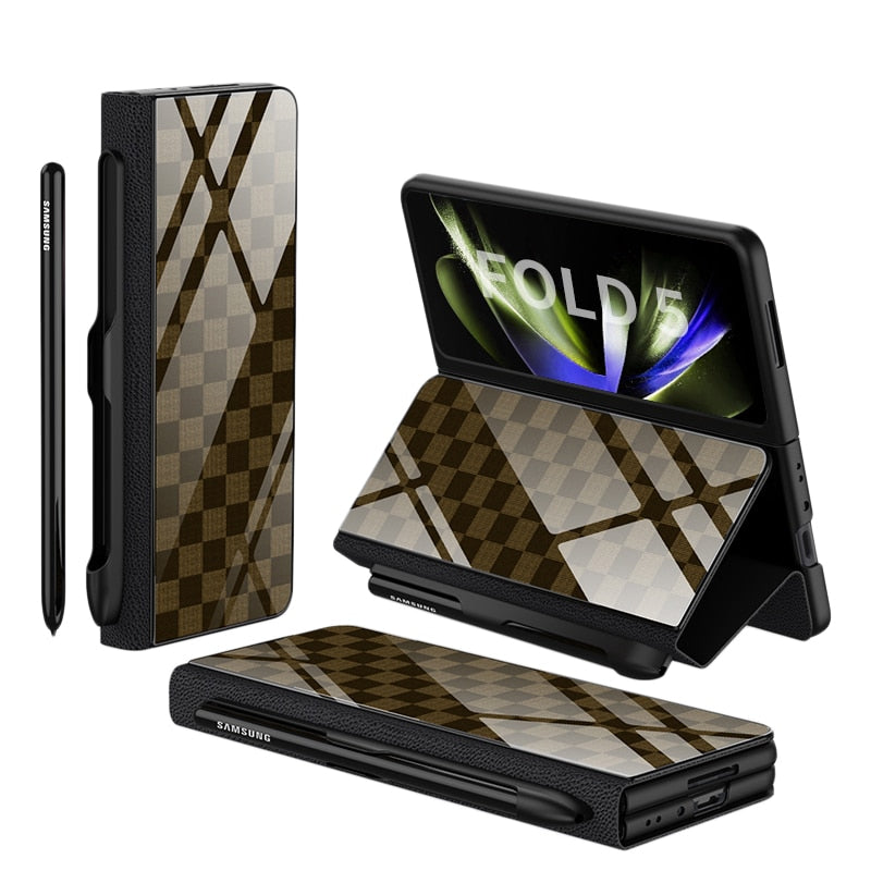Avtoit | Shockproof Armor Case Glass Cover Stand Insert Card Leather Case for Samsung Galaxy Z Fold 5/4