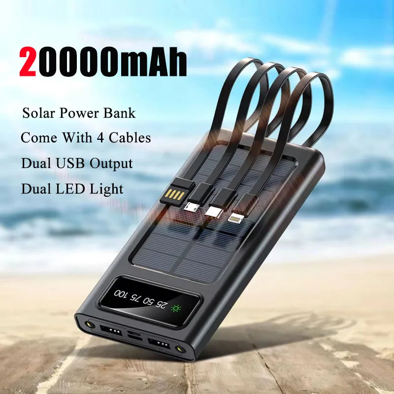 Avtoit | PowerCharge Solar Power Bank | 4-in-1 cable system | Fast charging & LED flashlight