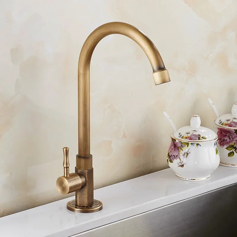 Avtoit | Elegant Swan Neck Kitchen Faucets made of Antique Brass