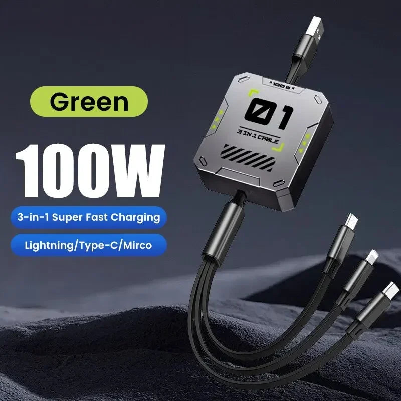 Avtoit | TriConnect charging cable | 3-in-1 & retractable | 100W fast charging | for iPhone & Android
