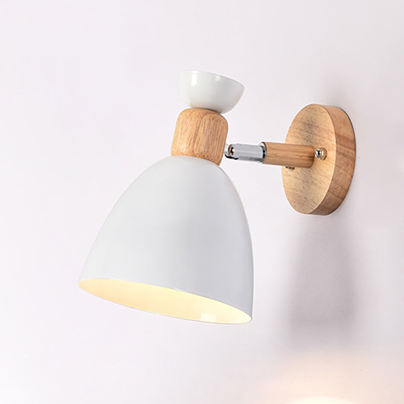 Avtoit | Modern Minimalistic Round Horn Aluminum Wood 1-Light Wall Lamp for Bedroom