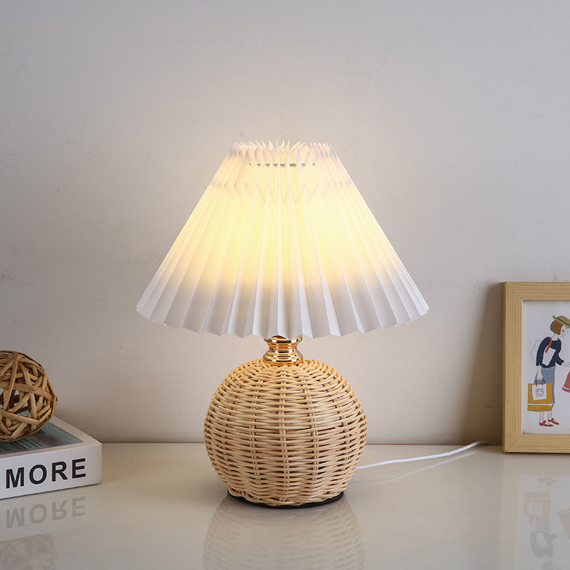 Avtoit | RattaLume Nordic LED Table Lamp | Woven Rattan & Foldable Fabric Shade | Mood Light | Decor for the Bedroom