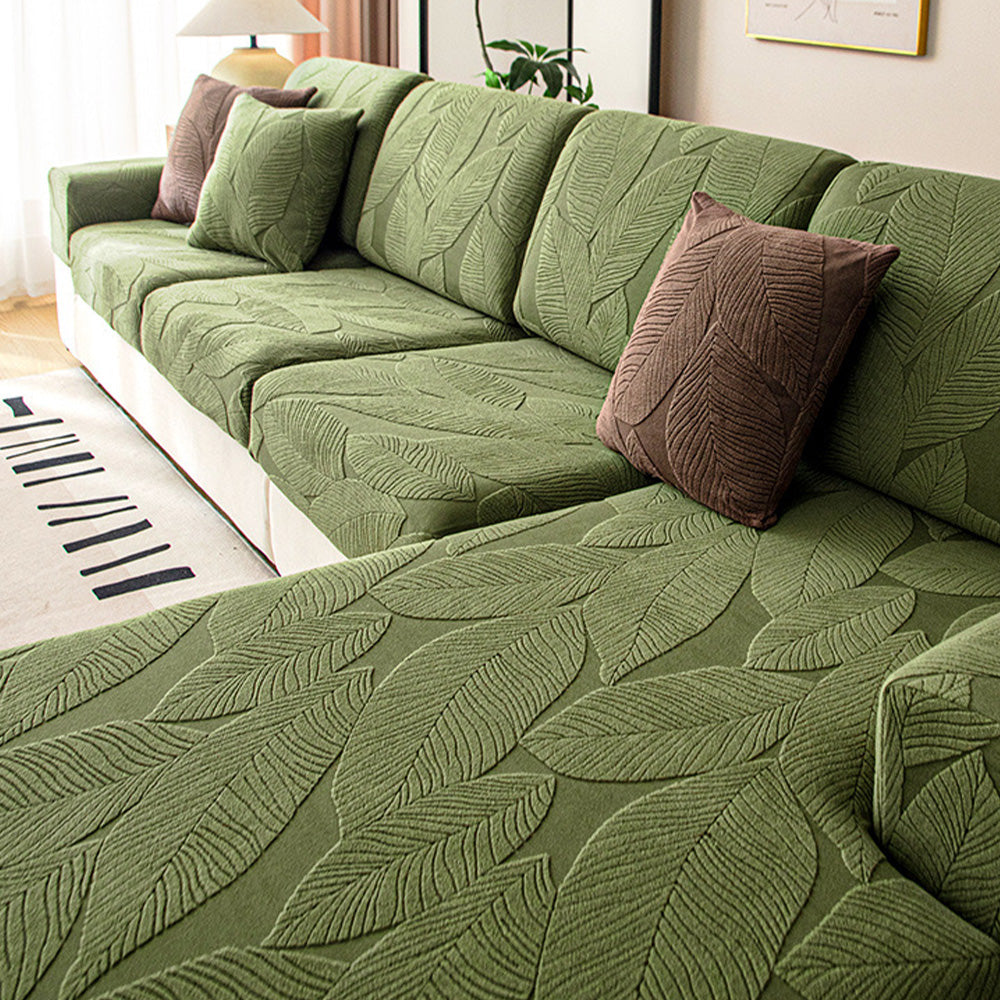 Avtoit | Modern Leaf Jacquard Waterproof Anti-Scratch Stretch Full Cover Sofa Cover