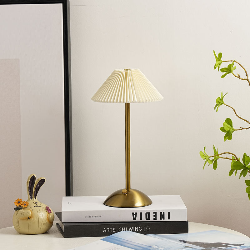 Avtoit | Contemporary Scandinavian rechargeable iron fabric cone pleated LED table lamp for bedside