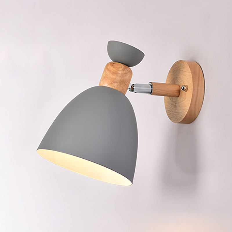 Avtoit | Modern Minimalistic Round Horn Aluminum Wood 1-Light Wall Lamp for Bedroom