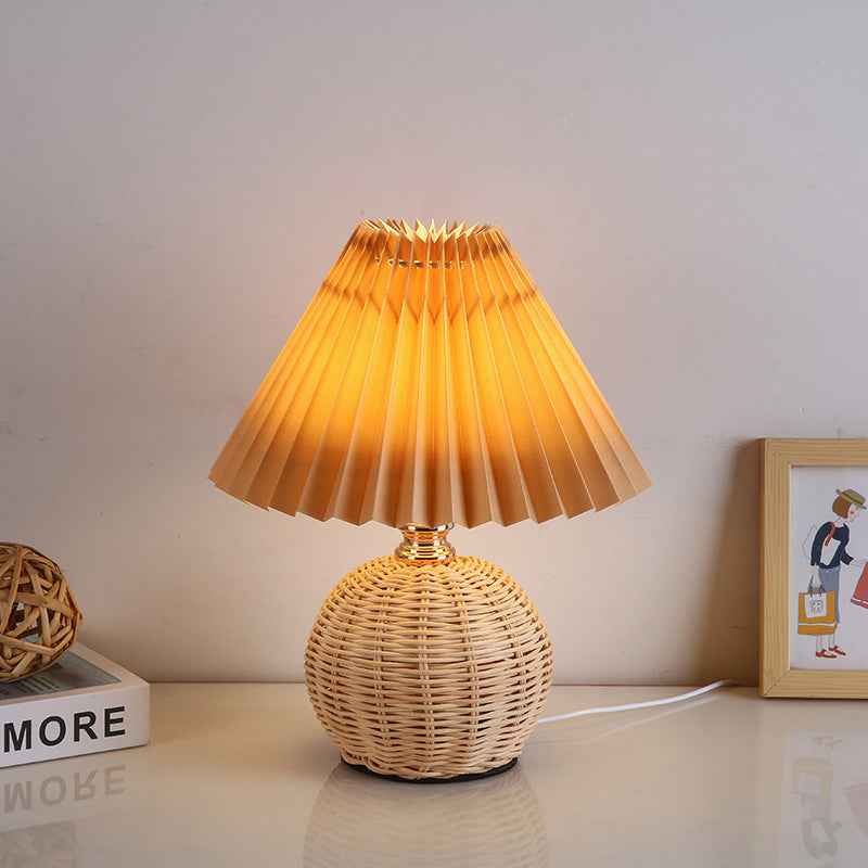 Avtoit | RattaLume Nordic LED Table Lamp | Woven Rattan & Foldable Fabric Shade | Mood Light | Decor for the Bedroom