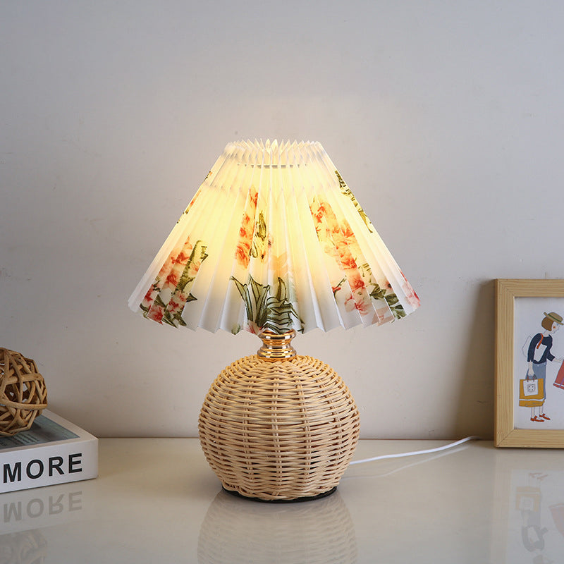 Avtoit | RattaLume Nordic LED Table Lamp | Woven Rattan & Foldable Fabric Shade | Mood Light | Decor for the Bedroom
