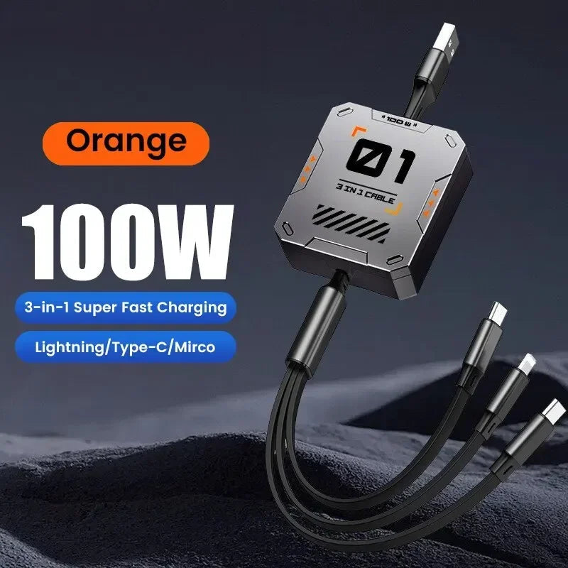 Avtoit | TriConnect charging cable | 3-in-1 & retractable | 100W fast charging | for iPhone & Android