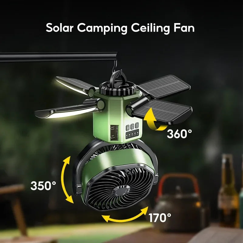 Avtoit | Solar Camping Fan with 6000mAh Battery, LED Light & 4-Speed Cooling – SunBreeze