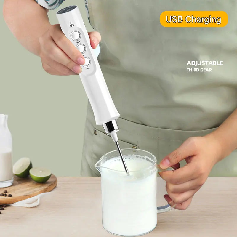 Avtoit | 3 In 1 Electric Milk Frother Rechargeable Milk Frother Handheld Frothing Device High Speeds Milk Frother Drink Mixer Coffee