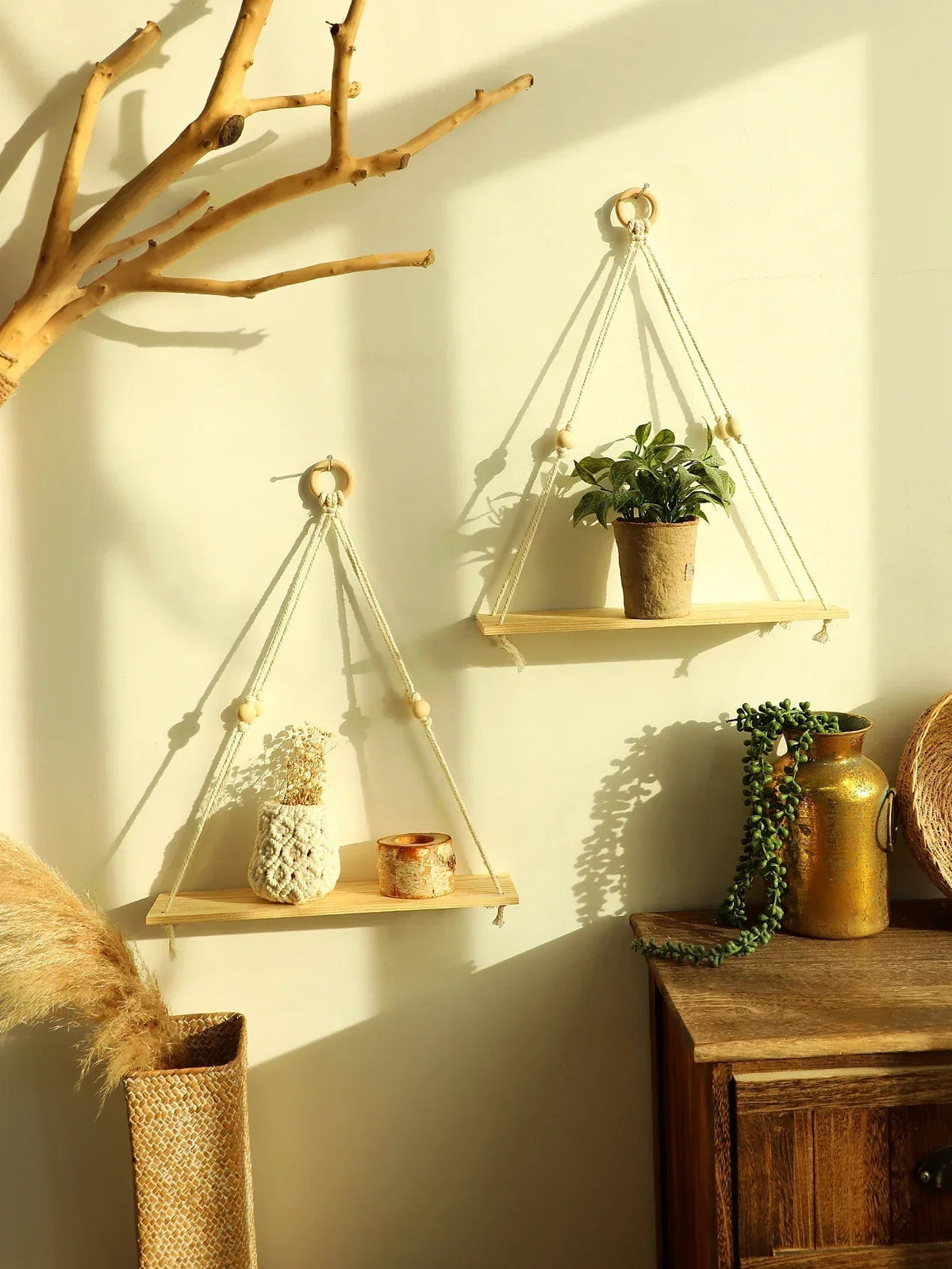 Avtoit | Wall shelf – Wood – Hanging shelves – Boho home decoration – Room decoration