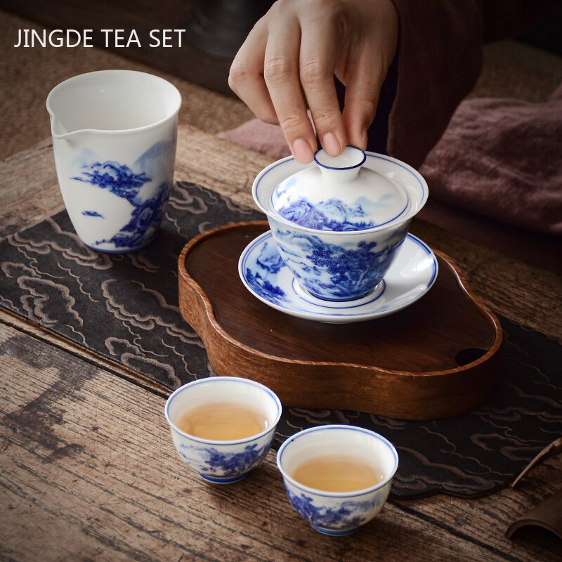 Avtoit | PorceVive Gaiwan Tea Cup | Handcrafted Porcelain with Landscape Pattern | Chinese Tea Set with Lid