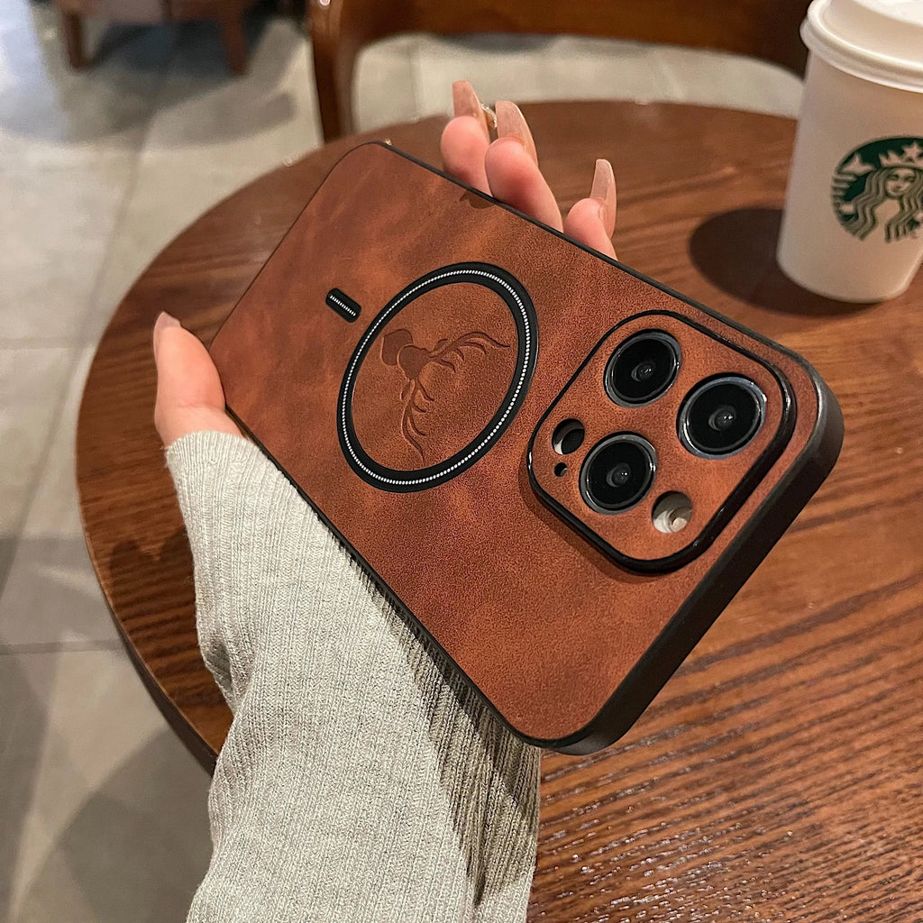Avtoit | Luxury Deer Leather Apple iPhone Case | Magnetic Phone Case, Wireless Case, MagSafe, Wireless Charging, Protective Case, Cover for iPhone 15, 14, 13 Pro Max Plus