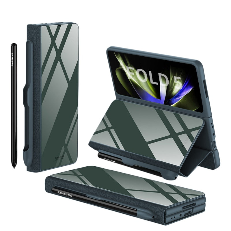 Avtoit | Shockproof Armor Case Glass Cover Stand Insert Card Leather Case for Samsung Galaxy Z Fold 5/4