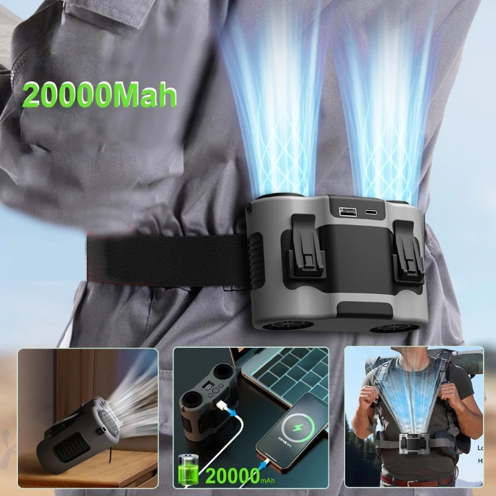 Avtoit | Portable Waist Clip Fan with Dual Air Outlets & 20,000mAh Battery – BreezeMate