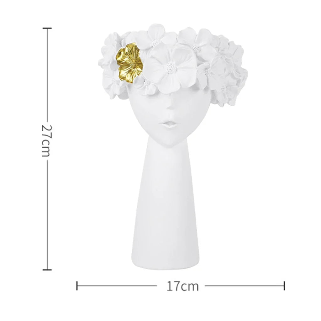 Avtoit | Nordic Girl Head Flower Resin Vase Statue Flower Vases for Office Desktop Dried Flowers Ornaments Decor Container