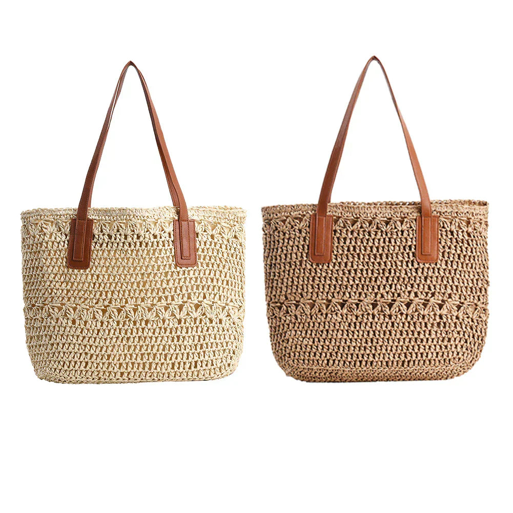 Avtoit | Genevieve | Chic Straw Tote Bag with Genuine Leather Straps – Elegant Summer Handbag