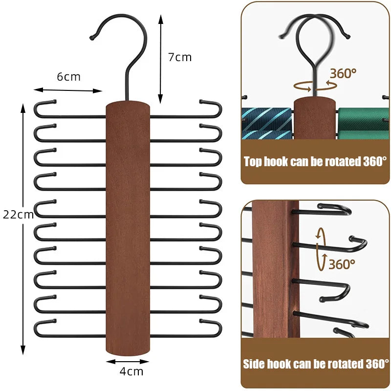Avtoit | OrganizePro Holzico | Tie & Belt Holder | 20 Rotatable Hooks | For the Style-Conscious