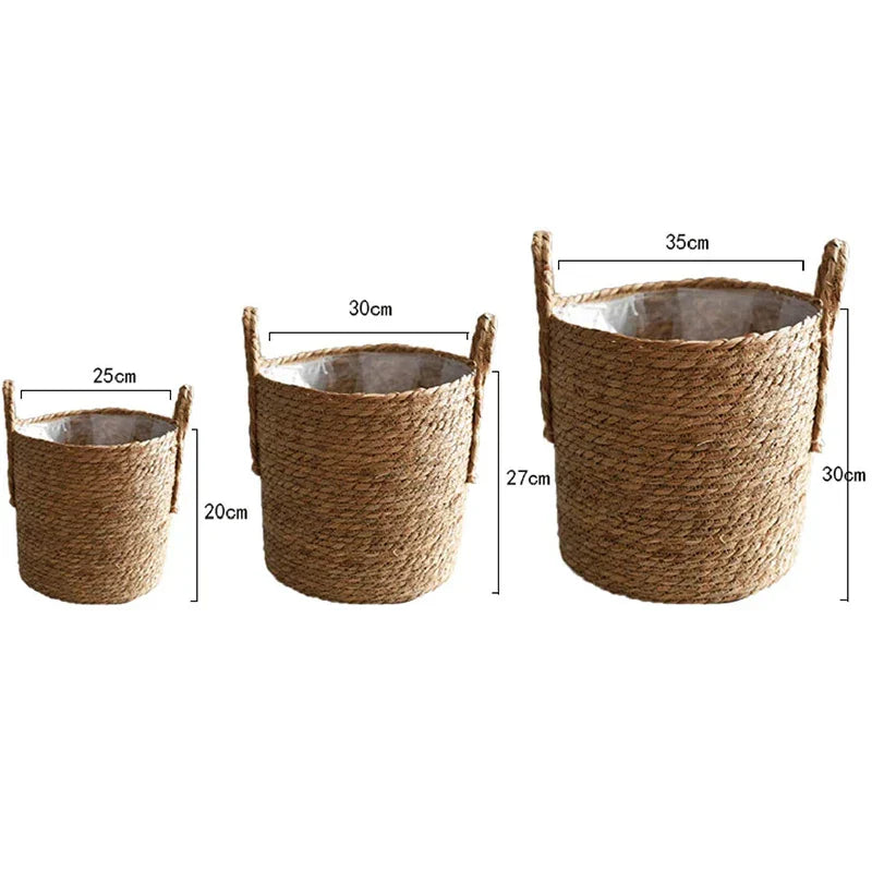 Avtoit | Nordic Extra Large Straw Flower Pot Seaweed Storage Basket Potted Green Plant Flower Basket Hand Woven Floor Indoor Flower Pot