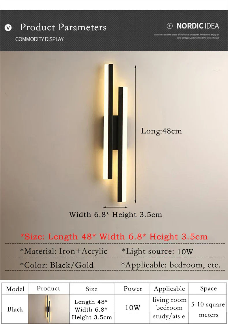 Avtoit | Modern LED Wall Lamp: Black/Gold Acrylic Room Decoration Light