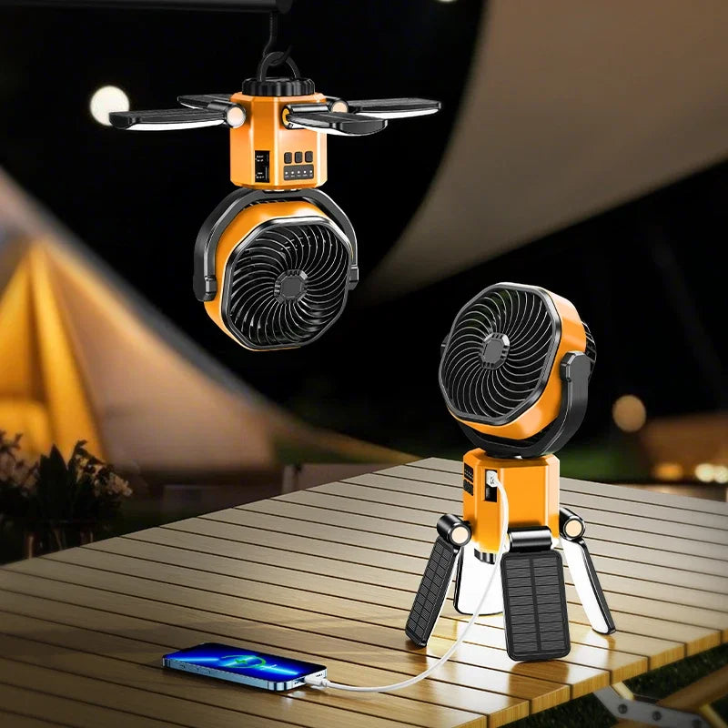 Avtoit | Solar Camping Fan with 6000mAh Battery, LED Light & 4-Speed Cooling – SunBreeze