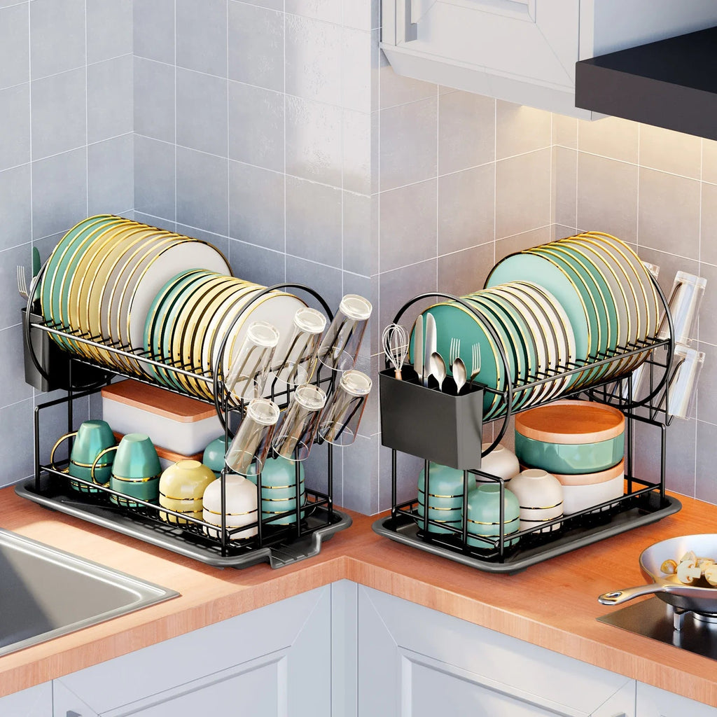 Avtoit | 2-Tier Dish Drying Rack with Drainboard & Cutlery Holder – Aria