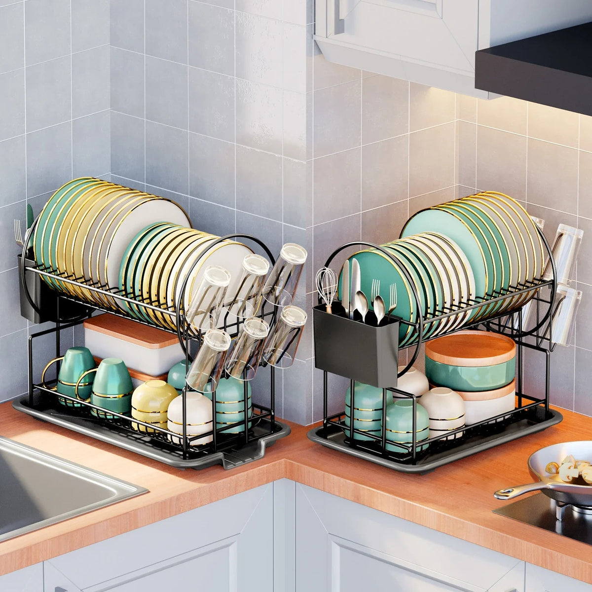 Avtoit | 2-Tier Dish Drying Rack with Drainboard & Cutlery Holder – Aria