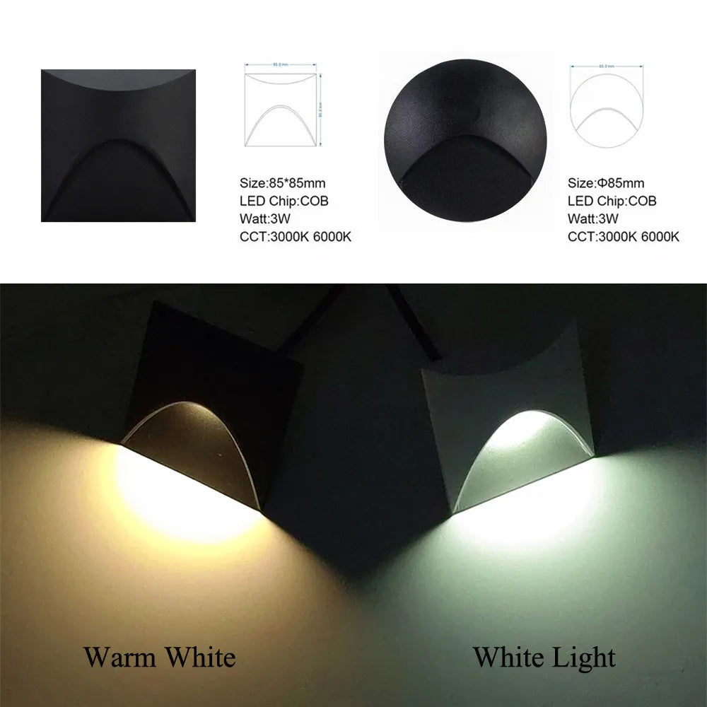 Avtoit | Modern waterproof IP65 LED recessed wall lamp for outdoor lighting - 3W embedded step & staircase balcony portal light
