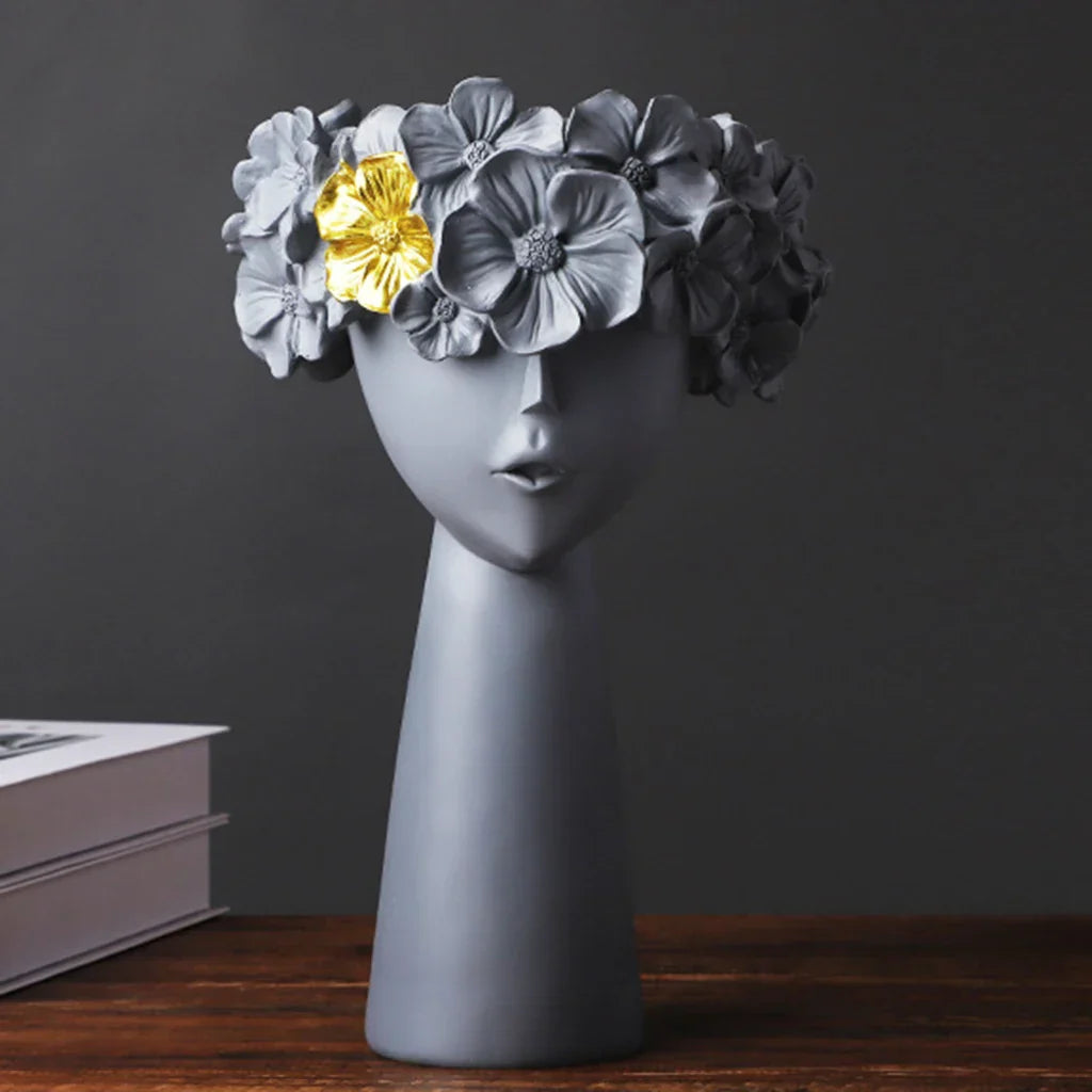 Avtoit | Nordic Girl Head Flower Resin Vase Statue Flower Vases for Office Desktop Dried Flowers Ornaments Decor Container